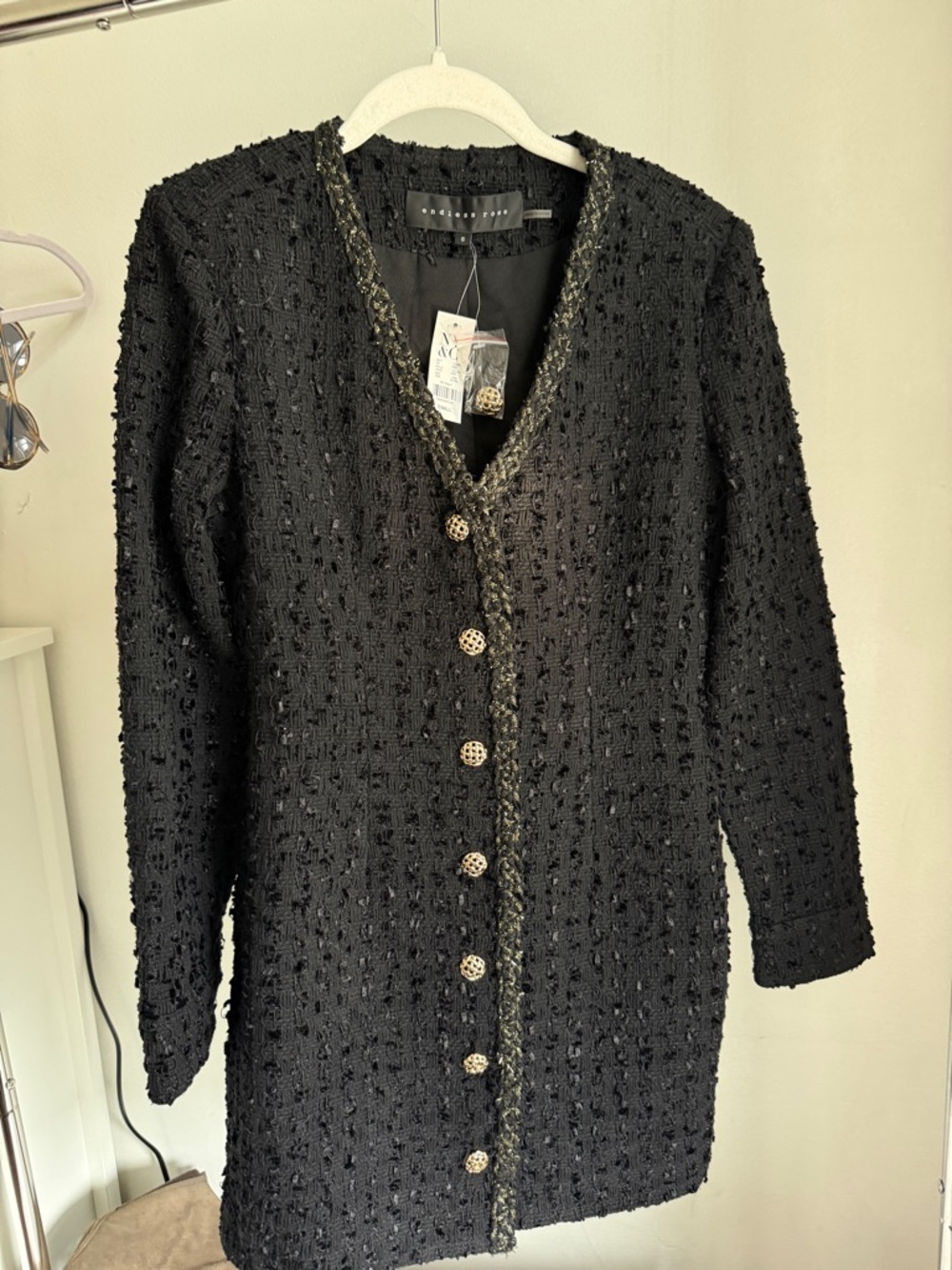 Endless Rose Black Tweed Jacket with Gold-Thread Trim